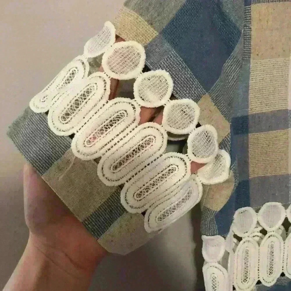 English Factory Plaid Lace Detail Dress Sz S Blue - Picture 3 of 7